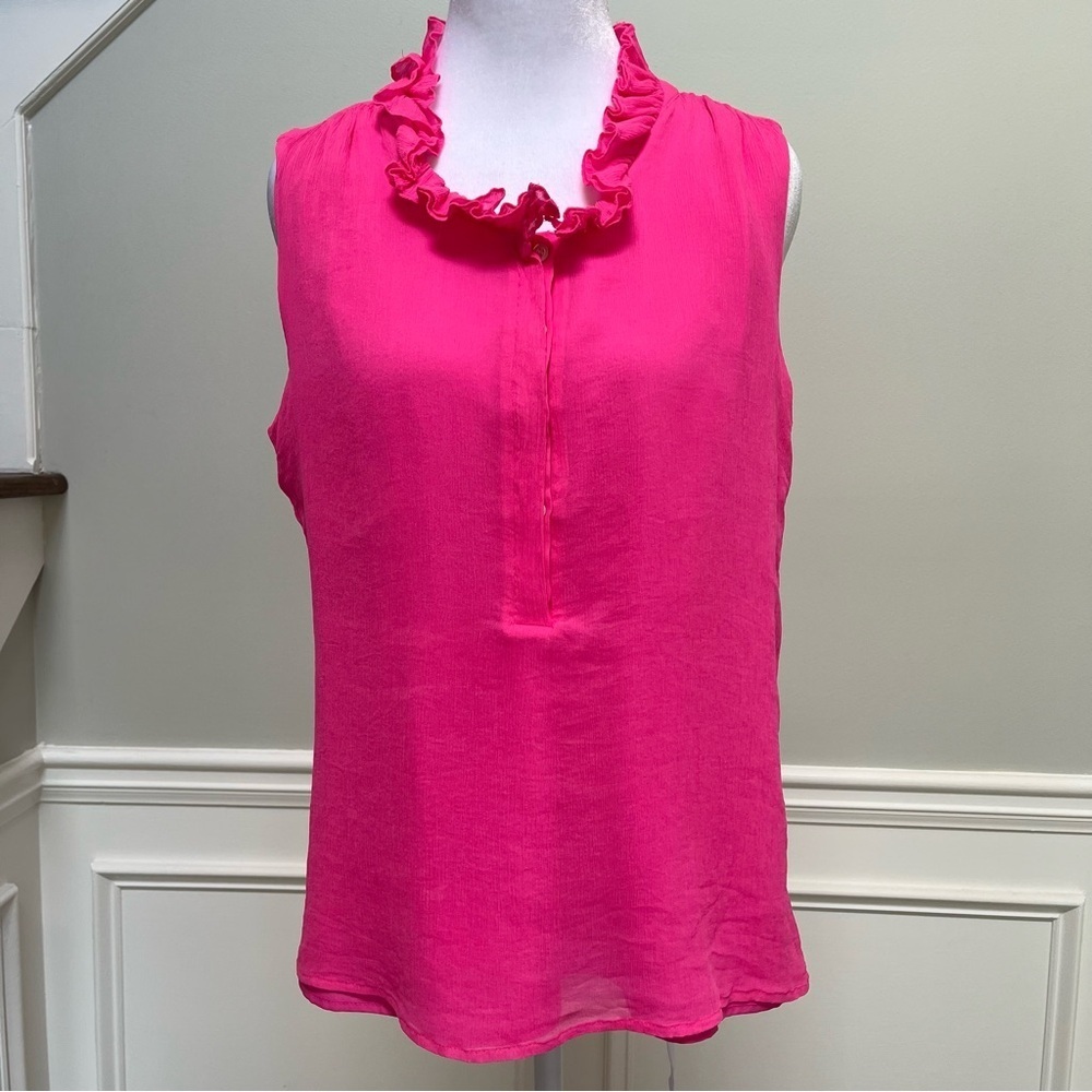 J. Crew Silk Pink Sleeveless Ruffled Blouse Sz 8